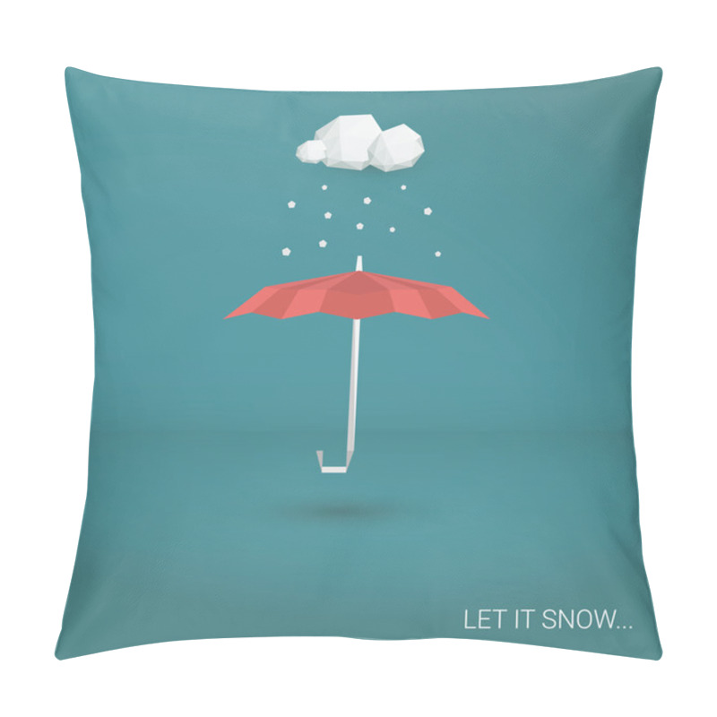 Personality  Christmas Snowing Card. Red Umbrella And Falling Snowflakes. Holiday Postcard Template. Pillow Covers