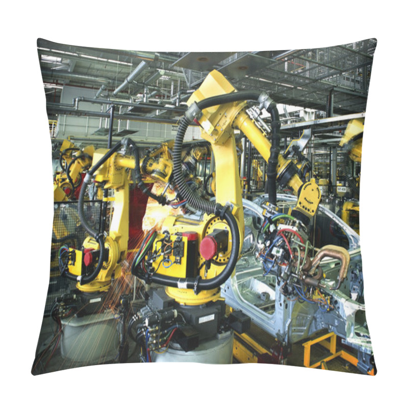 Personality  Welding Robots In A Car Manufactory Pillow Covers