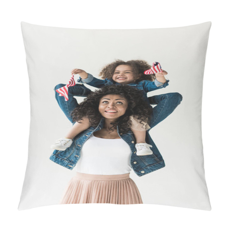 Personality  Daughter Sitting On Shoulders Of Mother Pillow Covers