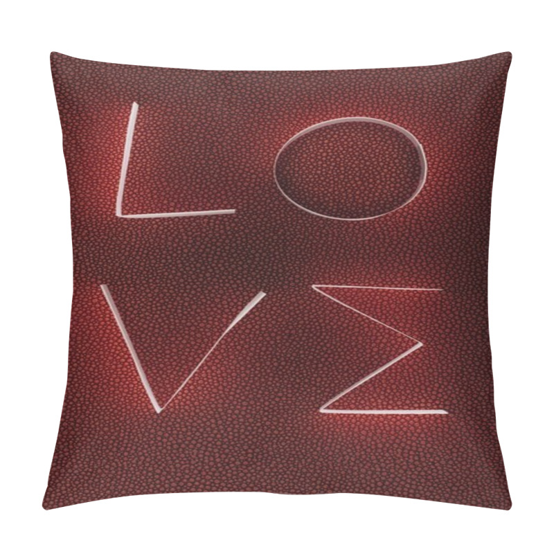 Personality  Word LOVE Made Of Paper Stripes On Dark Red Surface Pillow Covers