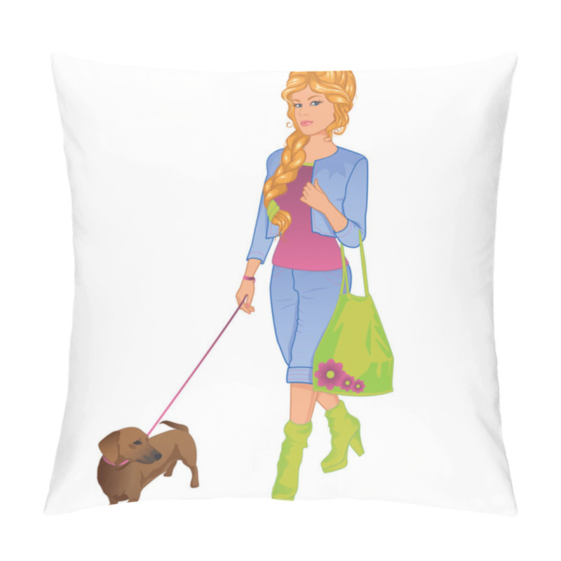 Personality  Girl Walking With Her Dog Pillow Covers