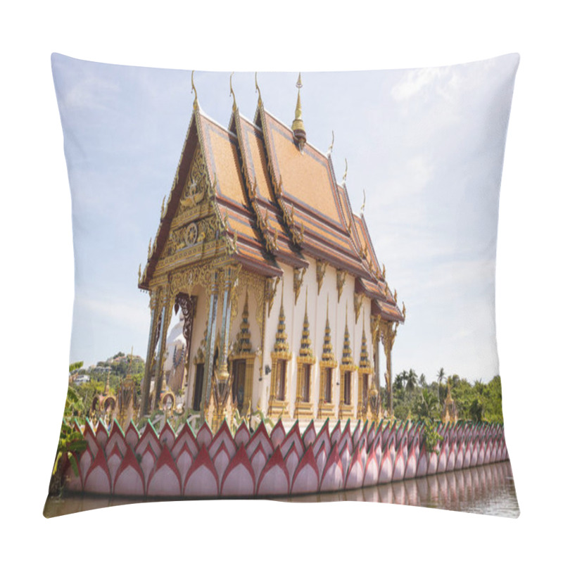 Personality  Ornate Thai Temple Surrounded By Water, Showcasing Intricate Golden Decorations, Vibrant Colors, And Traditional Architecture Against A Clear Sky. Highlights The Beauty Of Thai Spiritual Heritage. Pillow Covers