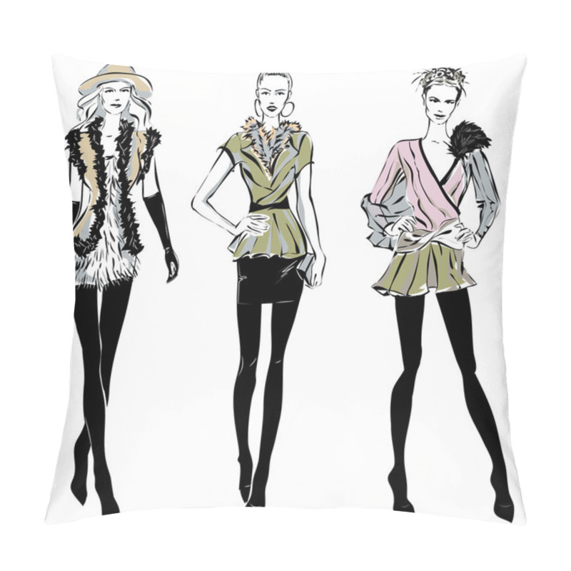 Personality  Fashion Models In Sketch Style Fall Winter Pillow Covers