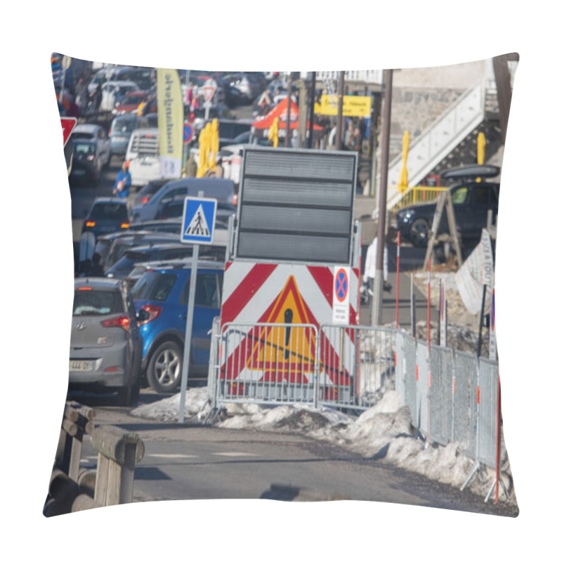 Personality  France, 01 January 2025 : Traffic Congestion With Various Road Signs Pedestrian And Vehicles Pillow Covers