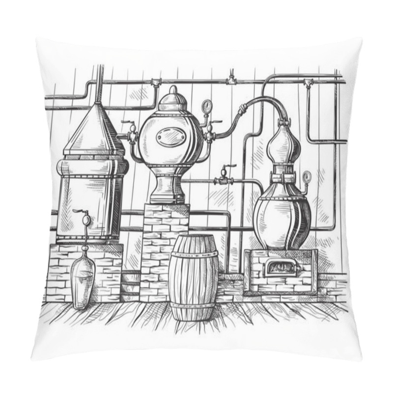 Personality  Alembic Still For Making Alcohol Inside Distillery Sketch Pillow Covers