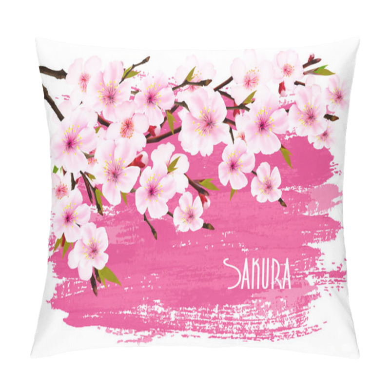 Personality  Spring Nature Background With Pink Sakura Branch. Vector Pillow Covers