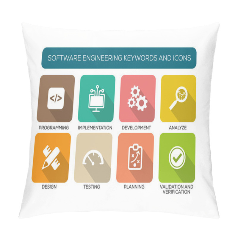 Personality  Flat Icons Set With Keywords Pillow Covers