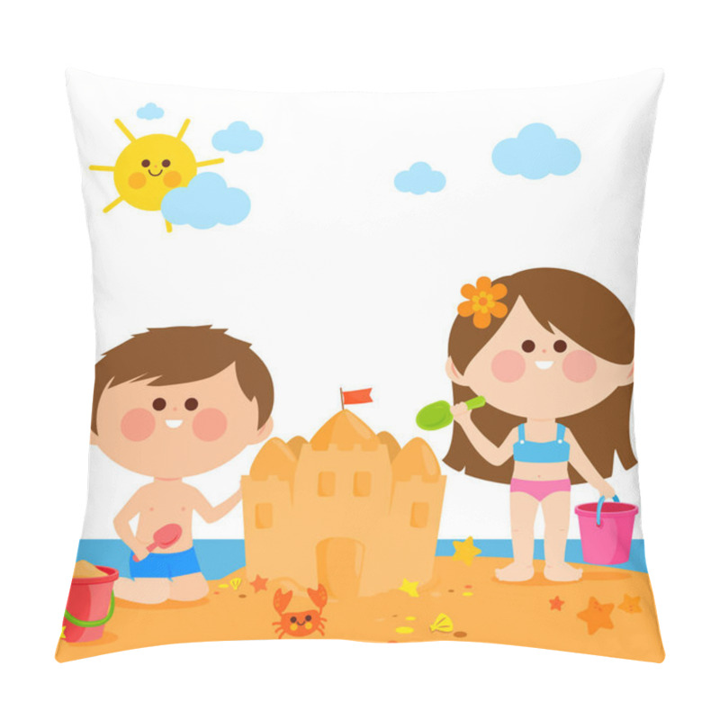 Personality  Children At The Beach Building A Sandcastle Pillow Covers