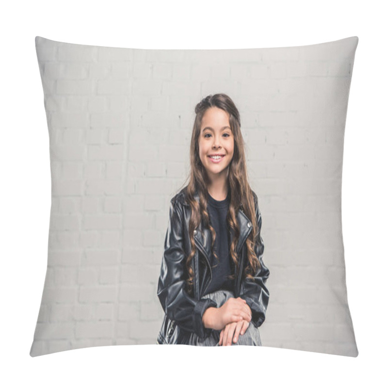 Personality  Fashionable Kid In Leather Jacket Pillow Covers