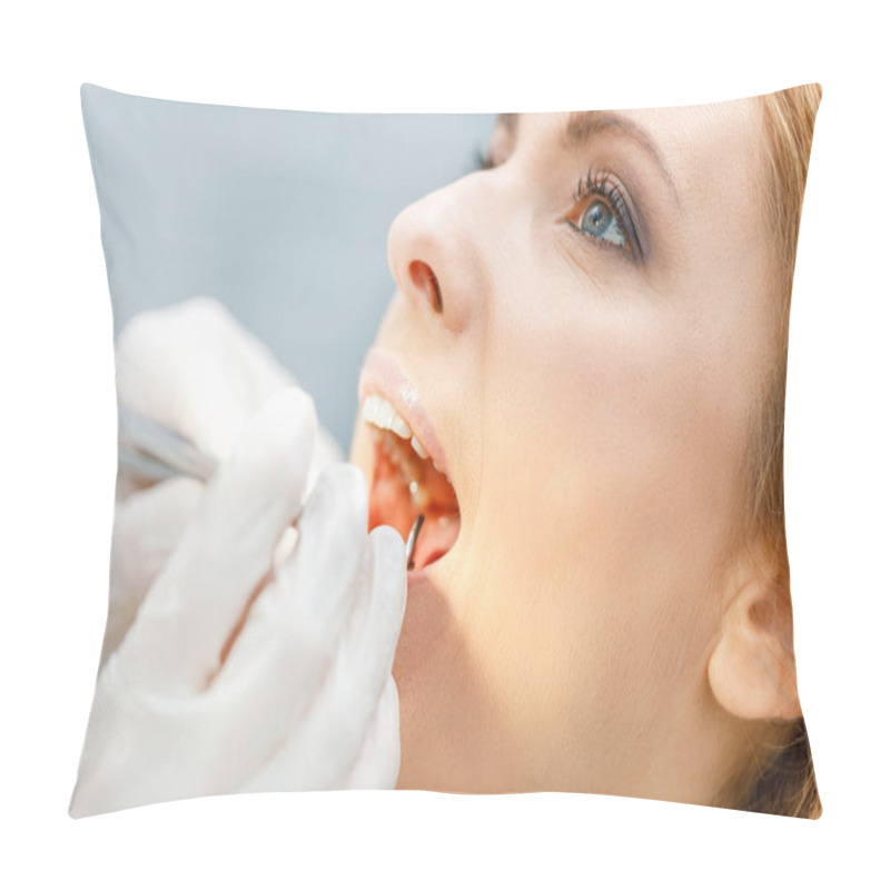 Personality  Woman At Dental Check Up Pillow Covers