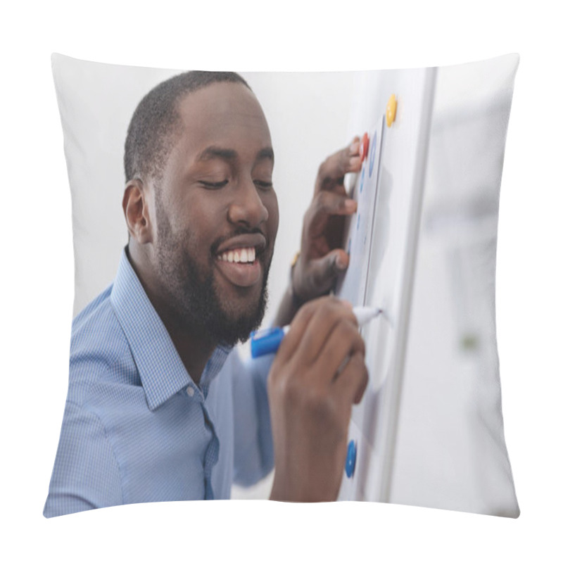 Personality  Joyful Pleasant Man Drawing On The Whiteboard Pillow Covers