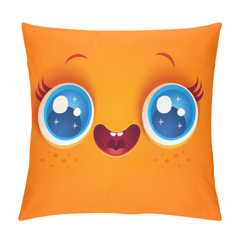 Personality  Vector Illustration Of Cute Orange Face. Kawaii Face With Blue Eyes And Freckles. Pillow Covers