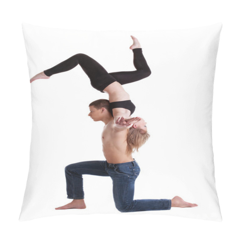 Personality  Two Young Acrobats Show Stand On Hand Pillow Covers