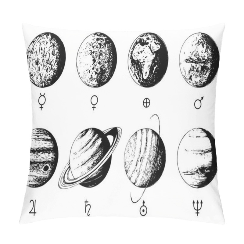 Personality  Hand Drawn Illustration Of Eight Planets With Icons Pillow Covers