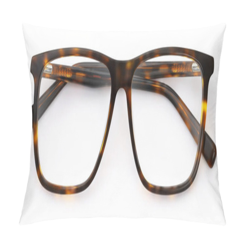 Personality  Top View Glasses Isolated On White Background, Brown Plastic Unisex Spectacle With Leopard-print Temples Pillow Covers