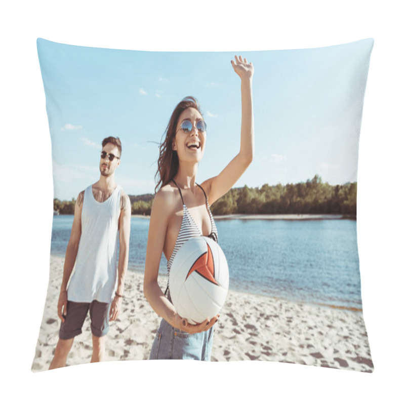 Personality  Woman Holding Volleyball Ball Pillow Covers