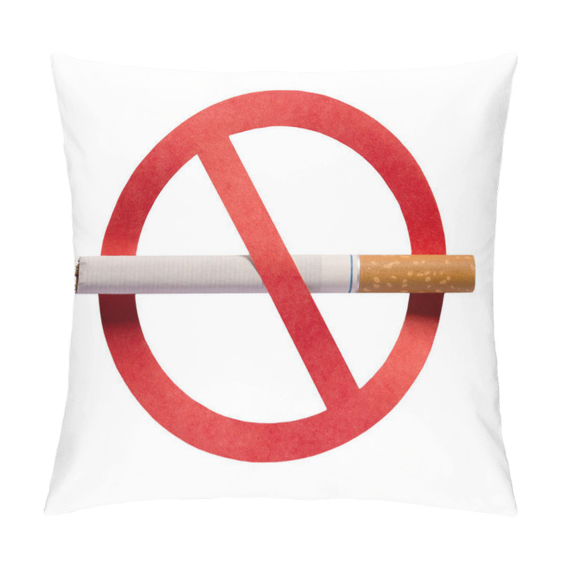 Personality  Stop Smoking Icon. No Smoking Concept. Red Forbidden Sign With A Cigarette, Isolated On A White Background. Pillow Covers