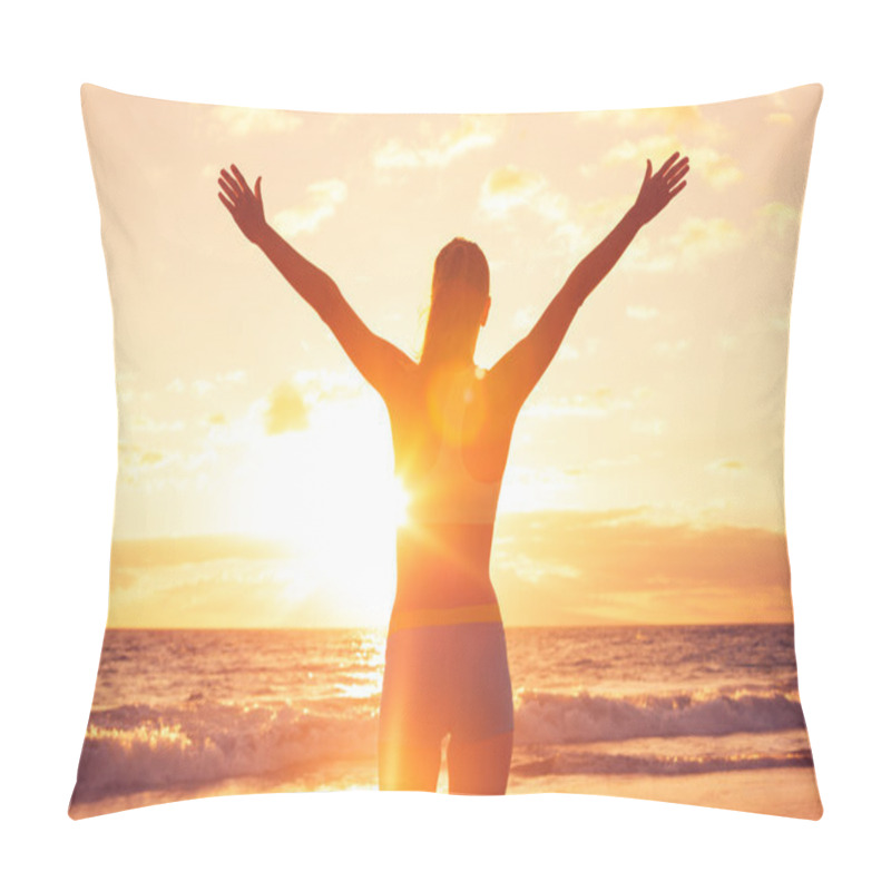 Personality  Happy Free Woman At Sunset On The Beach Pillow Covers