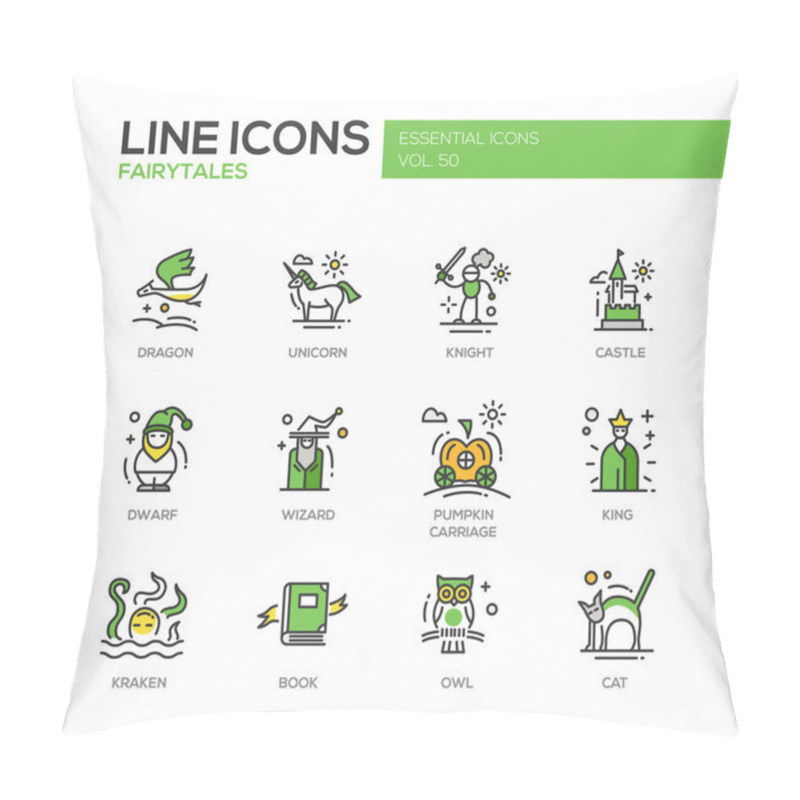 Personality  Fairy Tales- Flat Design Line Icons Set Pillow Covers