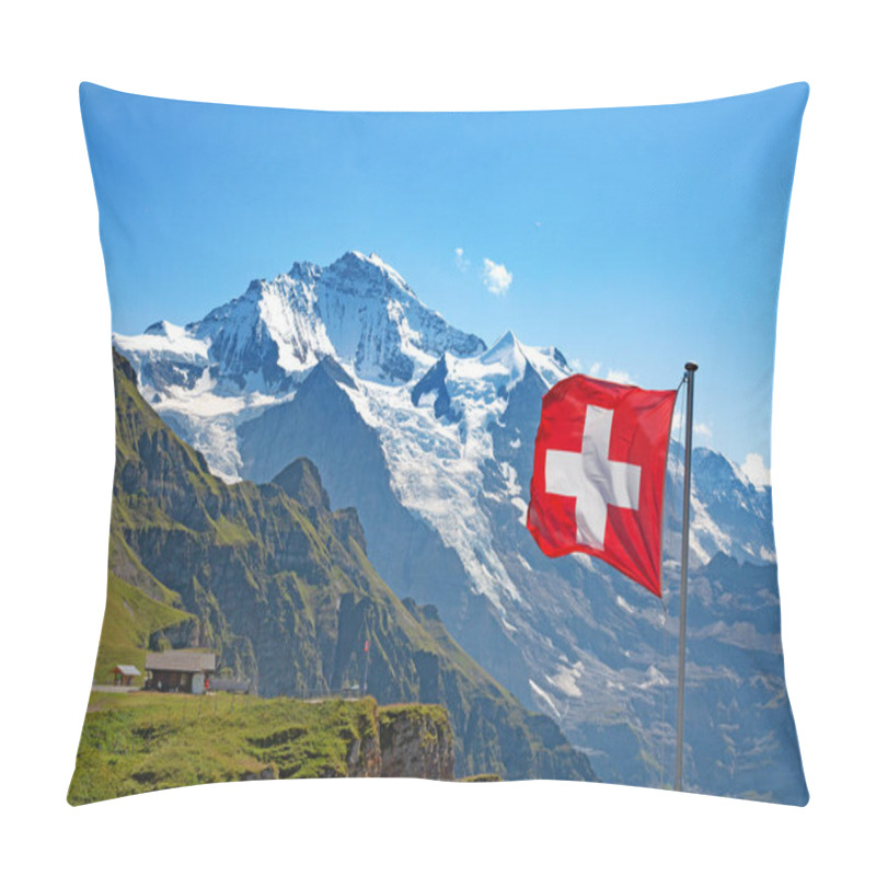 Personality  Swiss Flag On The Top Of Mannlichen (Jungfrau Region, Bern, Switzerland) Pillow Covers