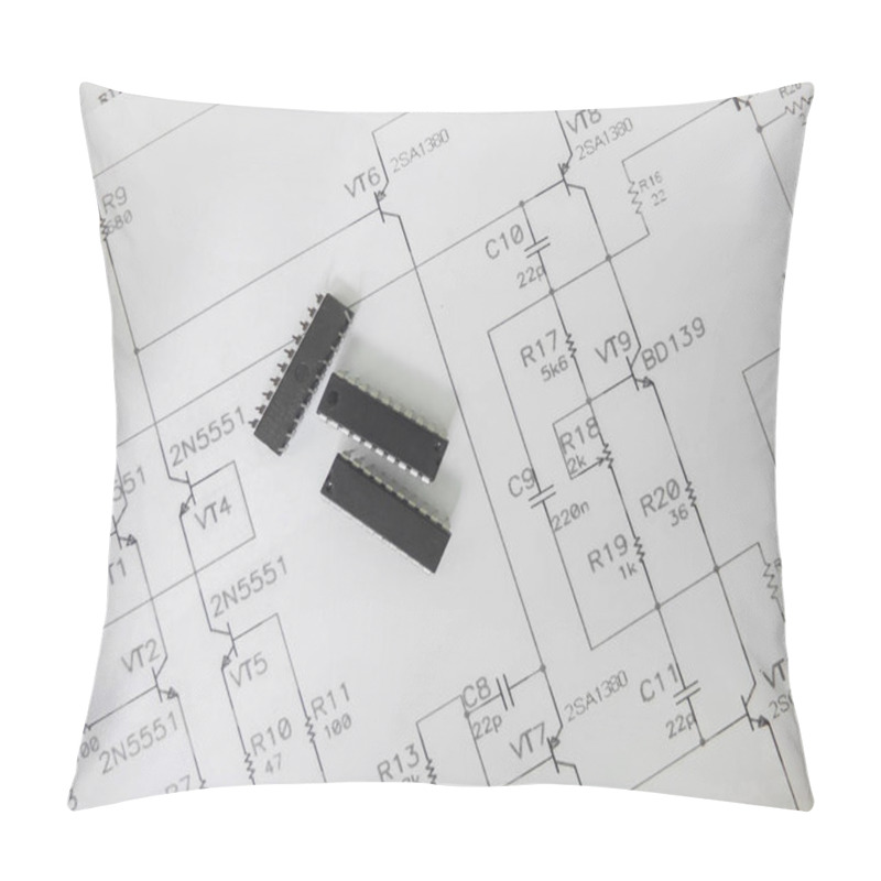 Personality  Various Integrated Circuits, Microcontrollers In DIP SOIC TQFP Packages. On The Back There Is A Schematic Diagram Pillow Covers