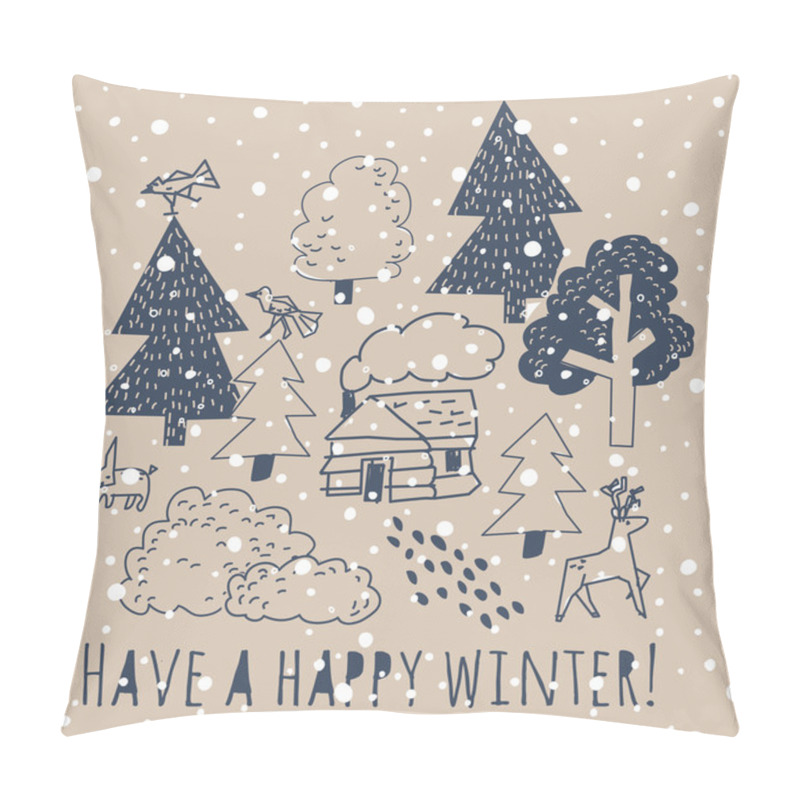 Personality  Winter Greeting Card With Sign And Snow Pillow Covers