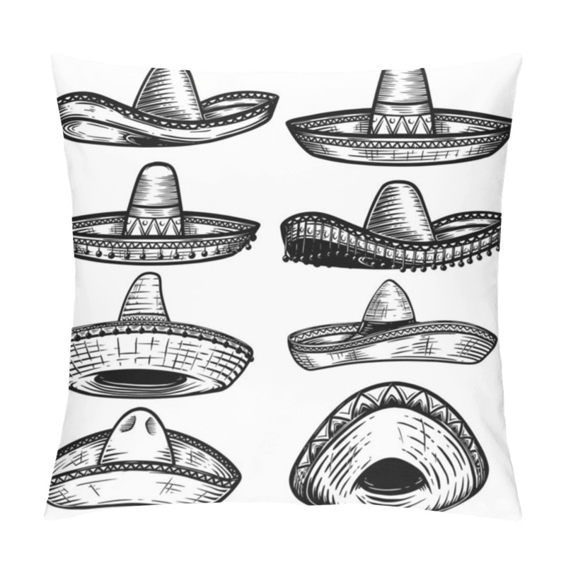 Personality  Set Of Mexican Sombrero In Tattoo Style Isolated On White Background. Design Element For Poster, T Shit, Card, Emblem, Sign, Badge.  Pillow Covers