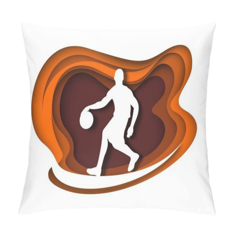 Personality  Basketball Player With Ball Silhouette, Vector Illustration In Paper Art Style. Professional Athlete. Basketball Dribble Pillow Covers