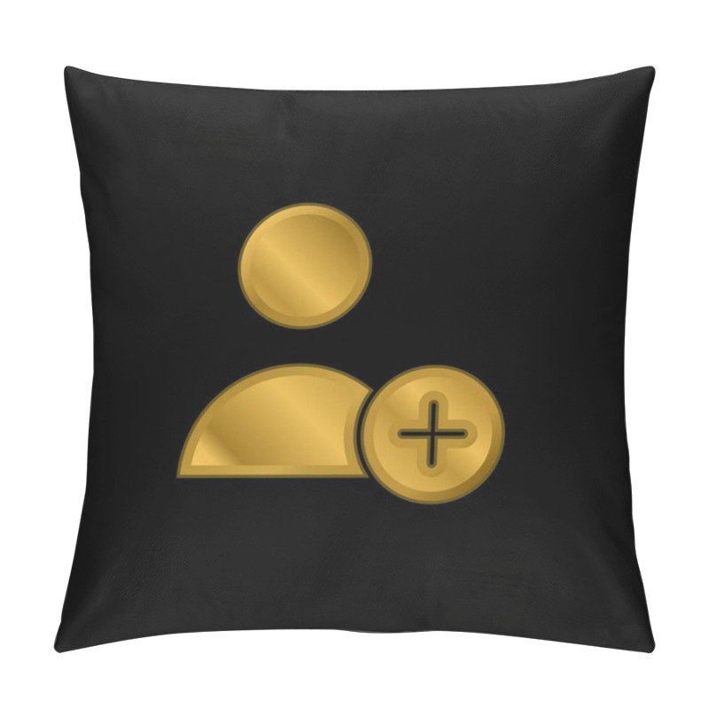 Personality  Add User Gold Plated Metalic Icon Or Logo Vector Pillow Covers