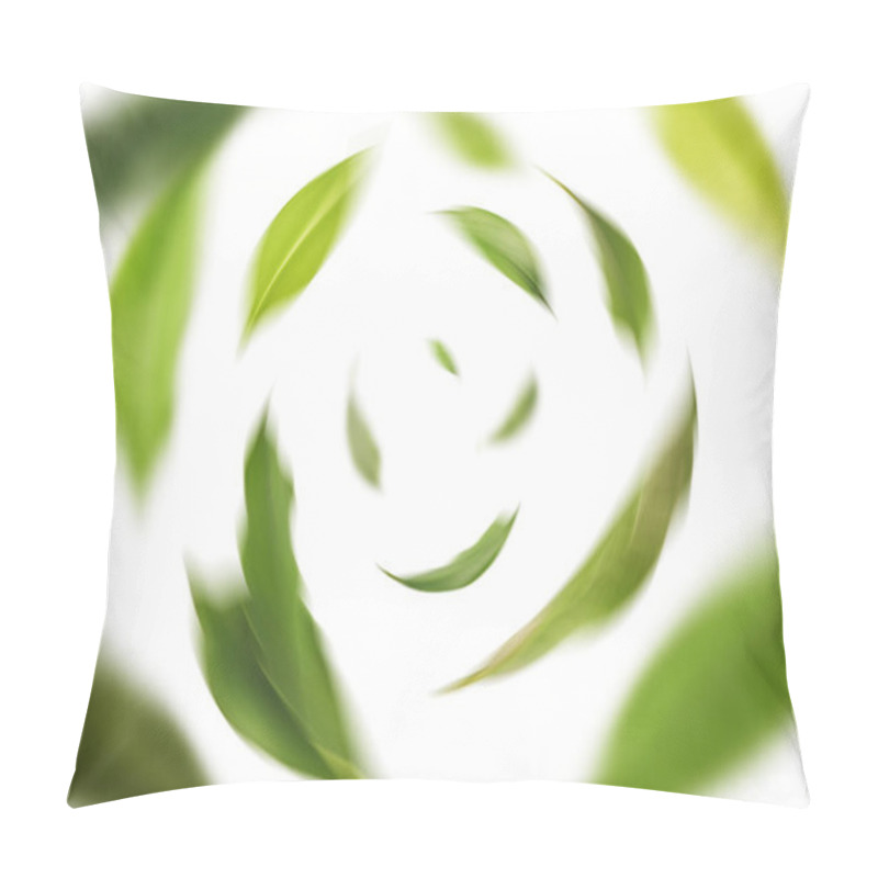 Personality  Vividly Flying In The Air Green Tea Leaves Isolated On White Bac Pillow Covers