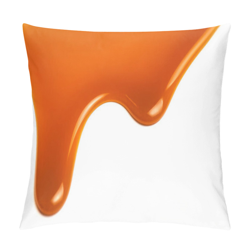 Personality  Sweet Caramel Sauce Isolated On White Background Close Up. Golden Butterscotch Toffee Caramel Liquid Pillow Covers