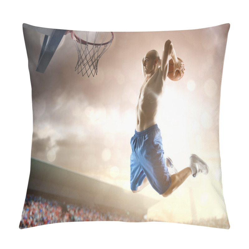 Personality  Basketball Player In Action On Background Of Sky And Crowd Pillow Covers