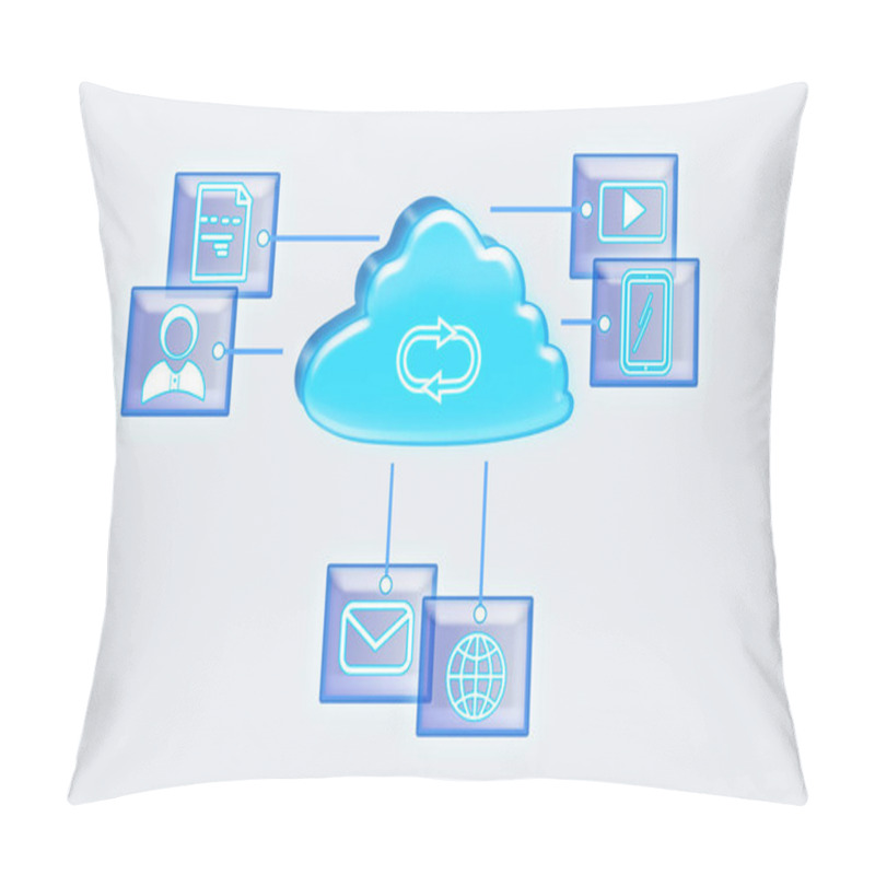 Personality  Illustration Of Digital Cloud With Different Icons On White Background. Modern Technology Concept  Pillow Covers