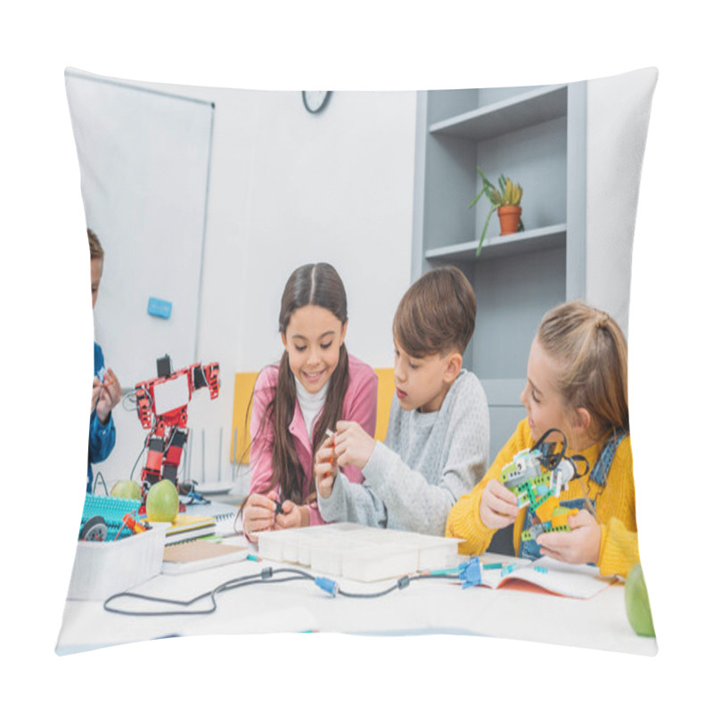 Personality  Children Working Together On STEM Project In Classrom Pillow Covers