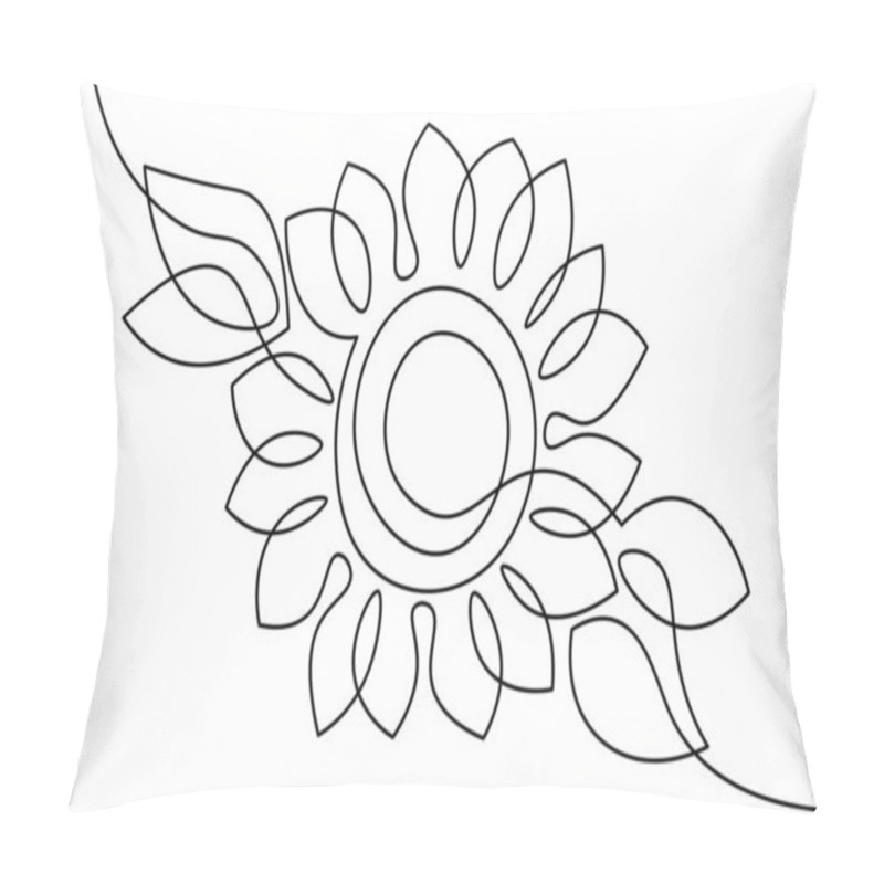 Personality  One Line Sunflower Element. Black And White Monochrome Continuous Single Line Art. Floral Nature Woman Day Gift Romantic Date Illustration Sketch Outline Drawing Pillow Covers