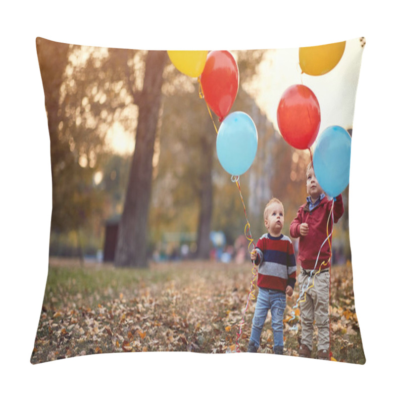 Personality  Kids Brothers Playing Together On The Autumn Park With Balloon Pillow Covers