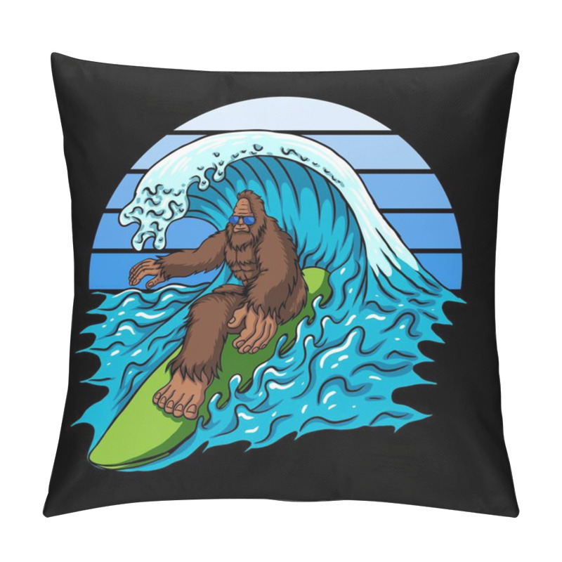 Personality  Bigfoot Surfing The Waves Vector Illustration Pillow Covers