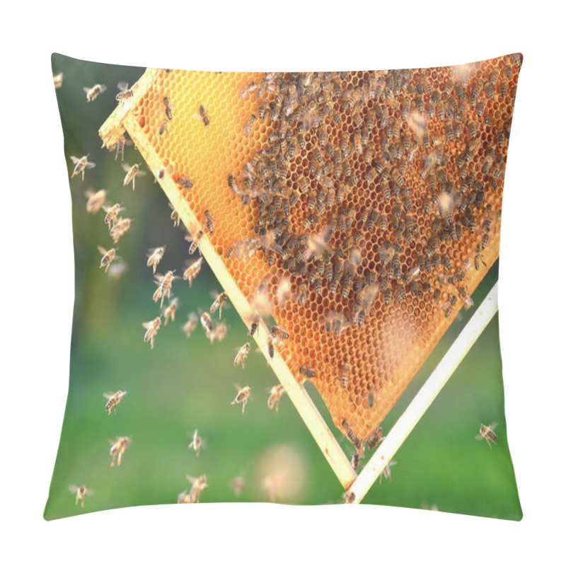 Personality  Hardworking Bees On Honeycomb In Apiary Pillow Covers