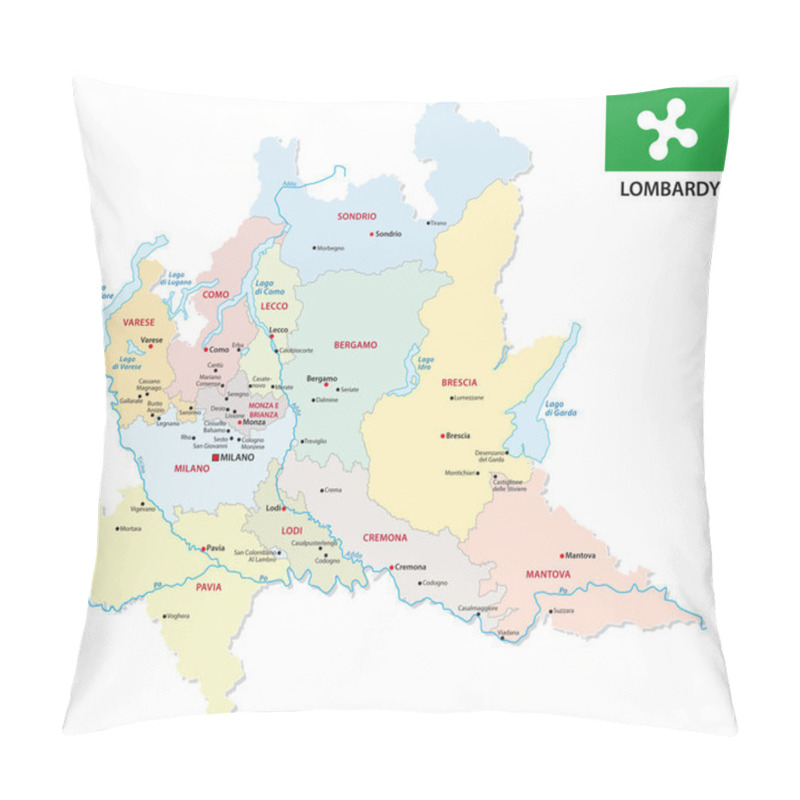 Personality  Lombardy Administrative And Political Map With Flag Pillow Covers