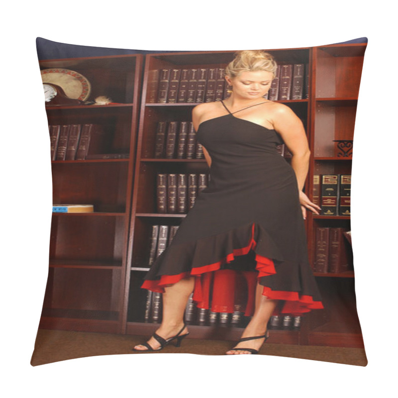 Personality  Elegant Black Drees With Red Trim - Library Studio Background Pillow Covers