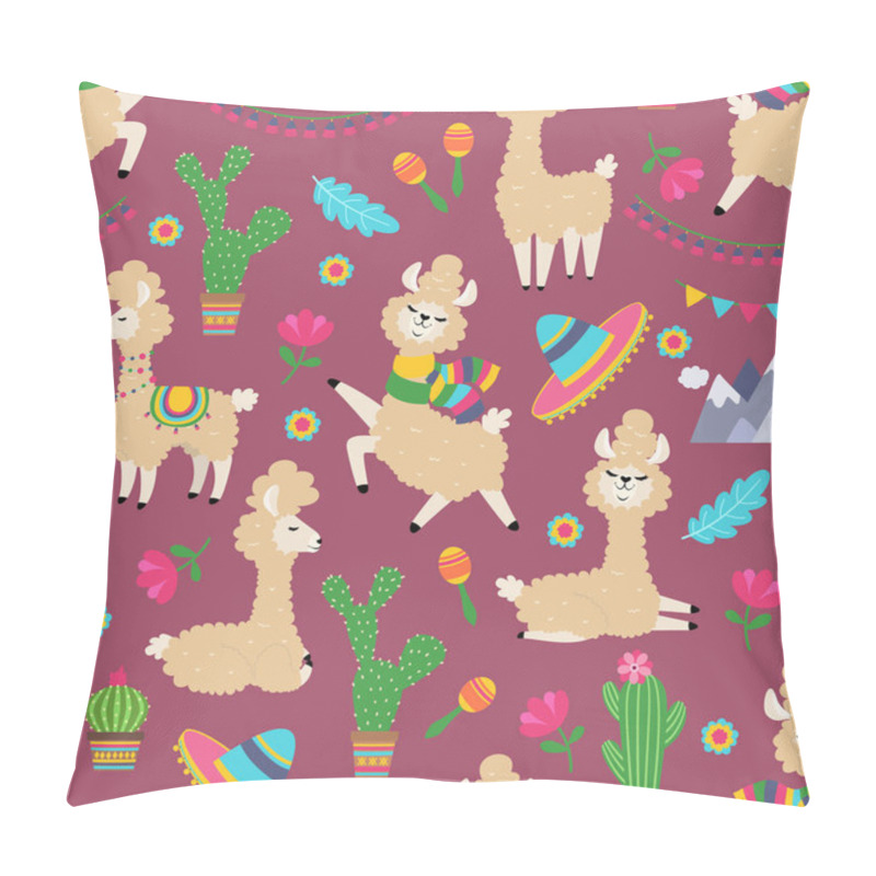 Personality  Llama Seamless Pattern. Alpaca Baby And Cactus Girly Textile Texture. Lama Tribal Concept Pillow Covers