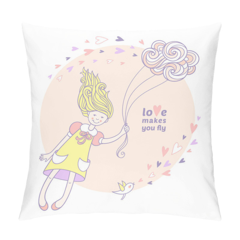 Personality  Sweet Little Girl Flying In The Sky Pillow Covers