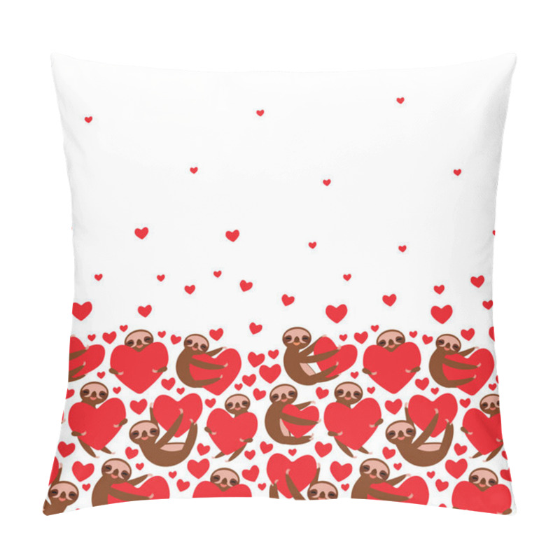 Personality  Three-toed Sloth Holding Red Heart, Isolated On White Background. Valentine's Day Card Banner Template. Funny Kawaii Animal, Copy Space. Vector Pillow Covers