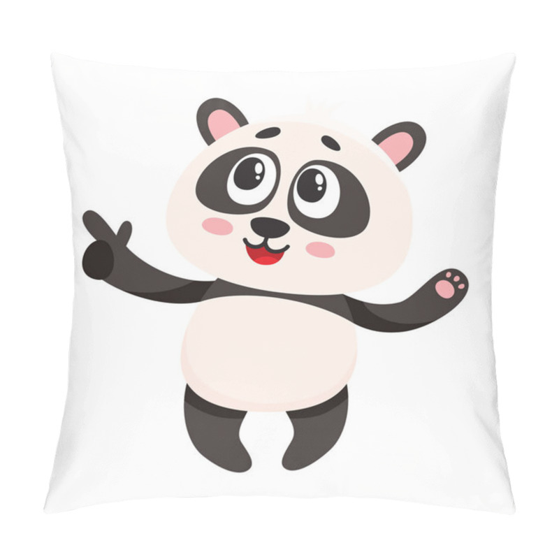 Personality  Funny Smiling Baby Panda Character Pointing To Something With Finger Pillow Covers