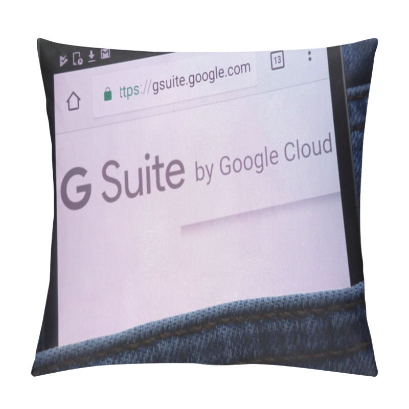 Personality  KONSKIE, POLAND - JUNE 11, 2018: Google G Suite Website  Displayed On Smartphone Hidden In Jeans Pocket Pillow Covers