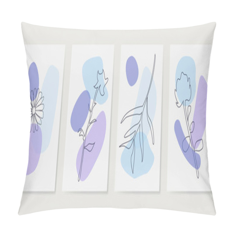 Personality  Contemporary Hand Drawn Vector Illustrations. Various Leaves And Flowers, Abstract Shapes. Ink Painting Style. Continuous Line, Minimalistic Elegant Concept. Vector Illustration Pillow Covers