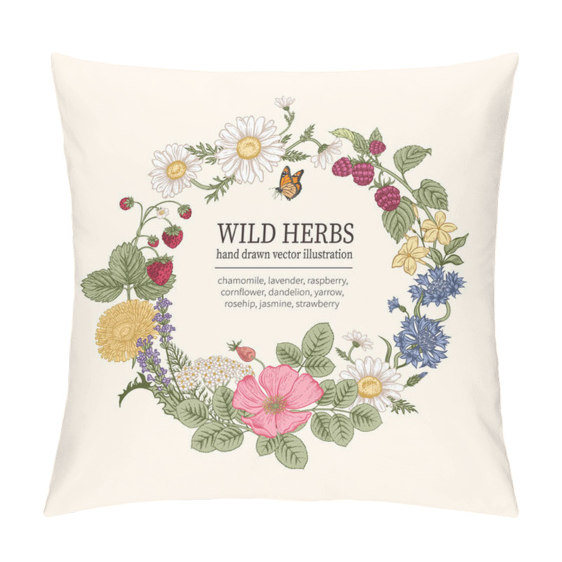 Personality  Wild Flowers. Herbal Tea. Vector Illustration. Pillow Covers