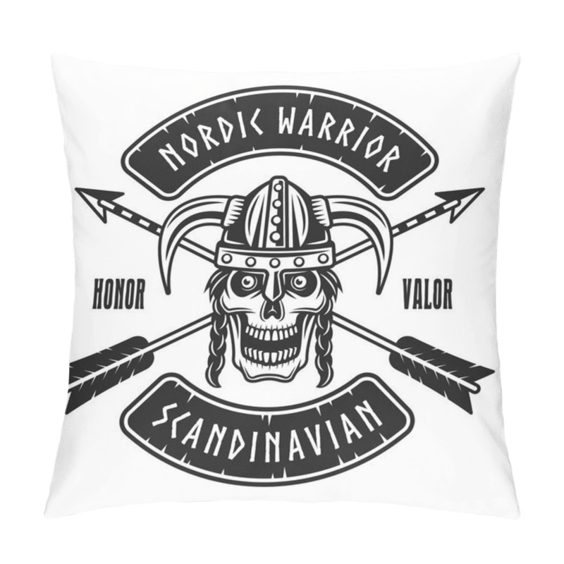 Personality  Viking Skull In Horned Helmet Vector Emblem Pillow Covers