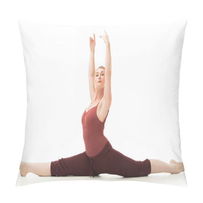 Personality  Adult Elegant Ballerina Exercising And Doing Twine Isolated On White Background Pillow Covers