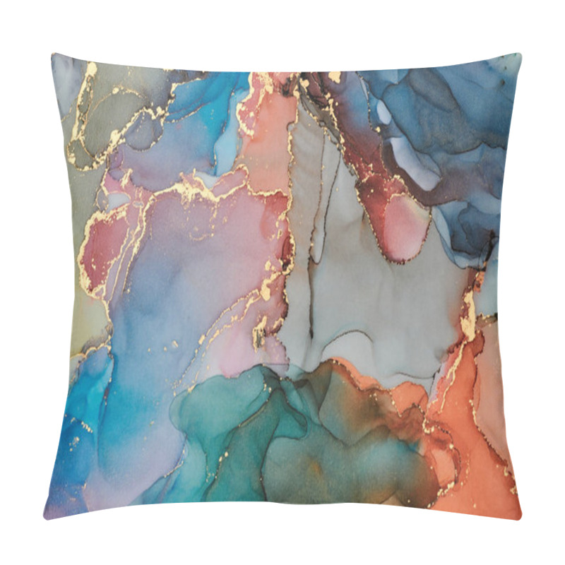 Personality  Currents Of Translucent Hues, Snaking Metallic Swirls, And Foamy Sprays Of Color Shape The Landscape Of These Free-flowing Textures. Natural Luxury Abstract Fluid Art Painting In Liquid Ink Technique Pillow Covers